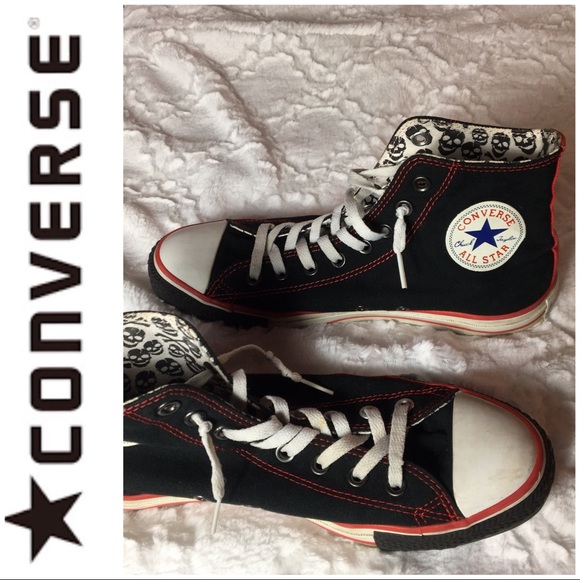 Converse Other - Converse Black Skull Lined  Hi Tops Size 7